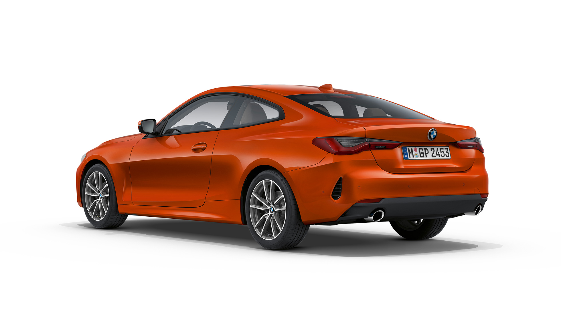Vue de trois quarts arrière BMW Série 4 Coupé équipement de base G22 2020 BMW Série 4 Coupé G22 2020 équipement de base Sunset Orange metallic vue de trois quarts arrière