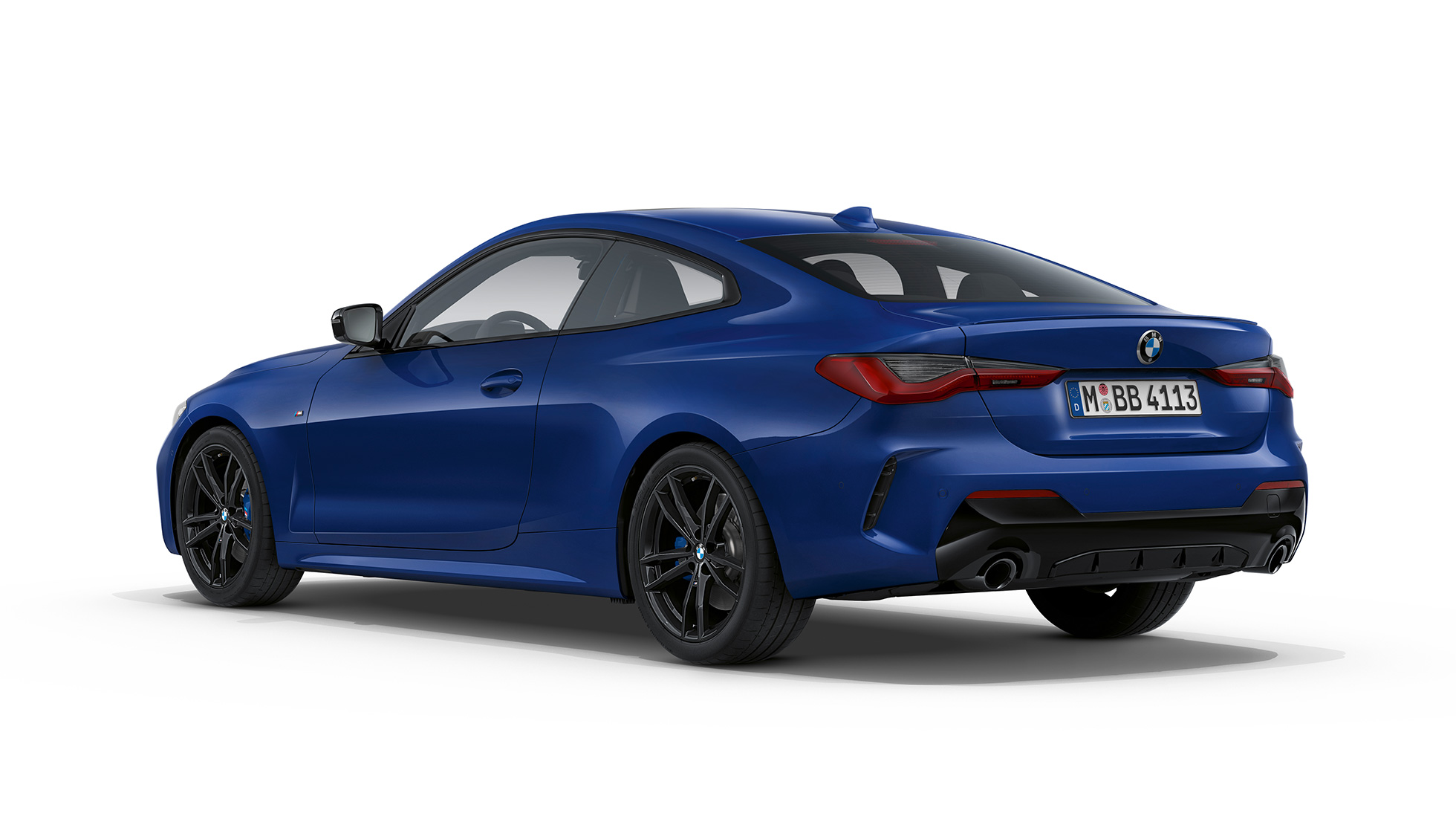 Arrière BMW Série 4 Coupé Kit M Sport G22 2020 BMW Série 4 Coupé G22 2020 Kit M Sport pack sport Arctic Race Blue metallic, vue de trois quarts arrière