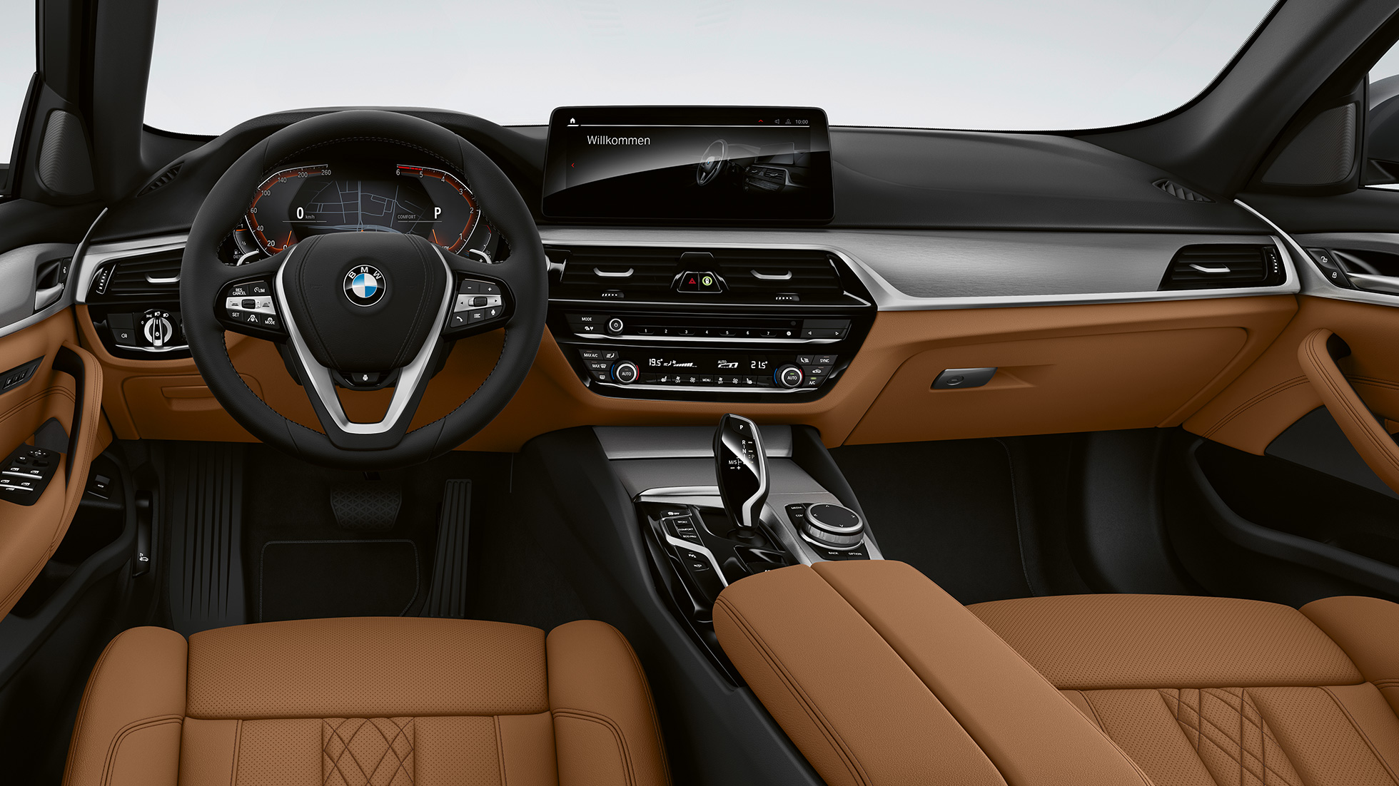 Équipement de base de la BMW Série 5 Berline G30, habitacle Équipement de base de la BMW Série 5 Berline 540i G30 2020 en Sensatec Cognac, habitacle