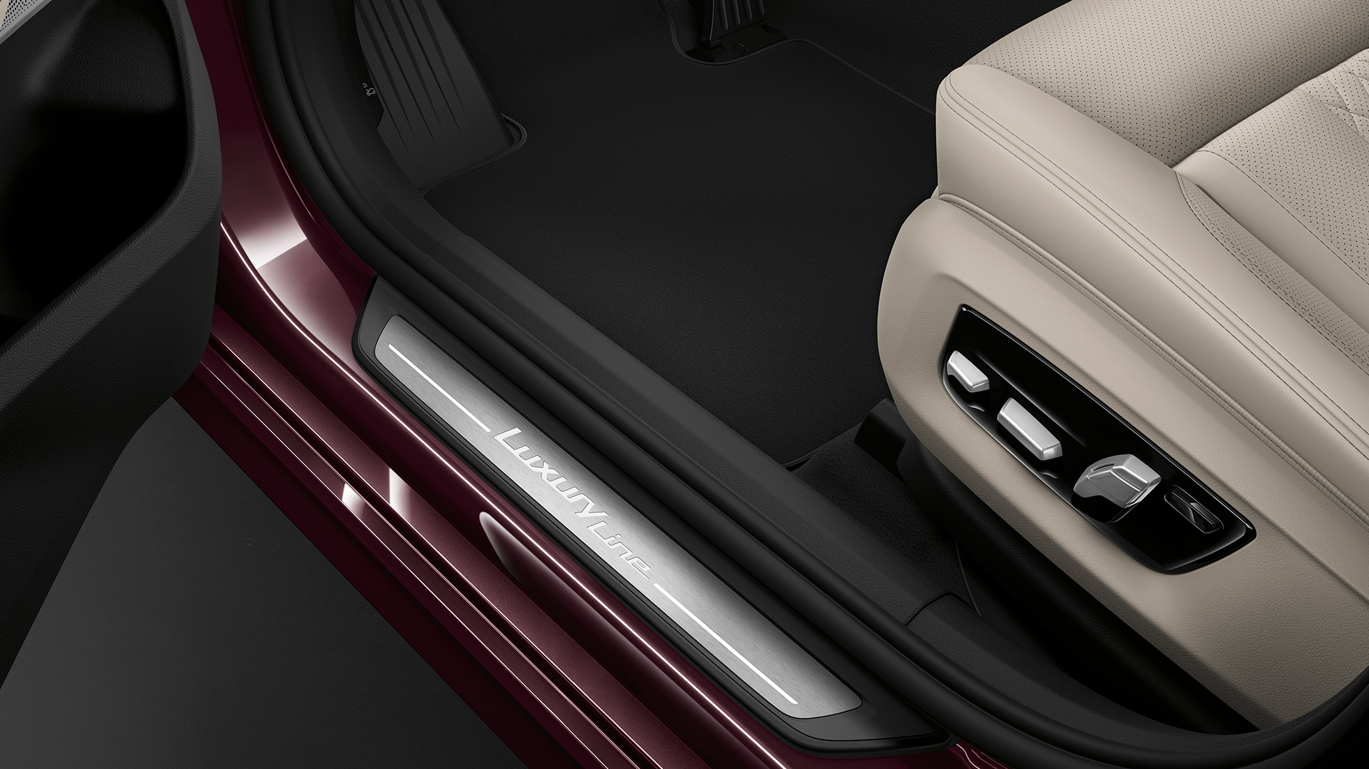BMW Série 6 Gran Turismo Luxury Line seuils de porte et poupe BMW Série 6 Gran Turismo G32 2017 Luxury Line Royal Burgundy Red seuils de porte