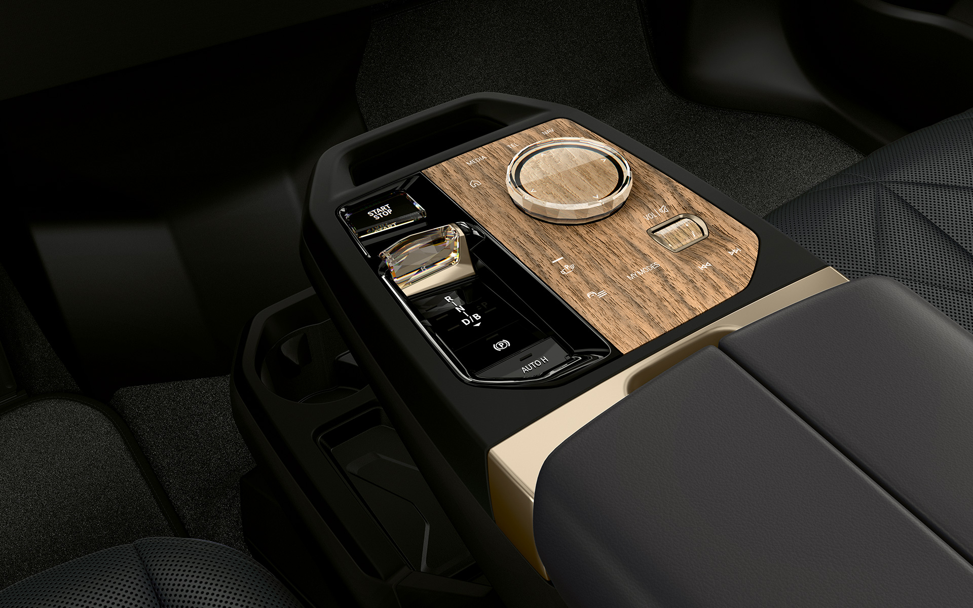 Console centrale avec bouton Start/Stop et BMW Controller BMW iX M60 i20 2022 SUV électrique voiture électrique BMW iX M60 i20 2022 console centrale électrique SUV avec bouton Start/Stop et contrôleur BMW intérieur