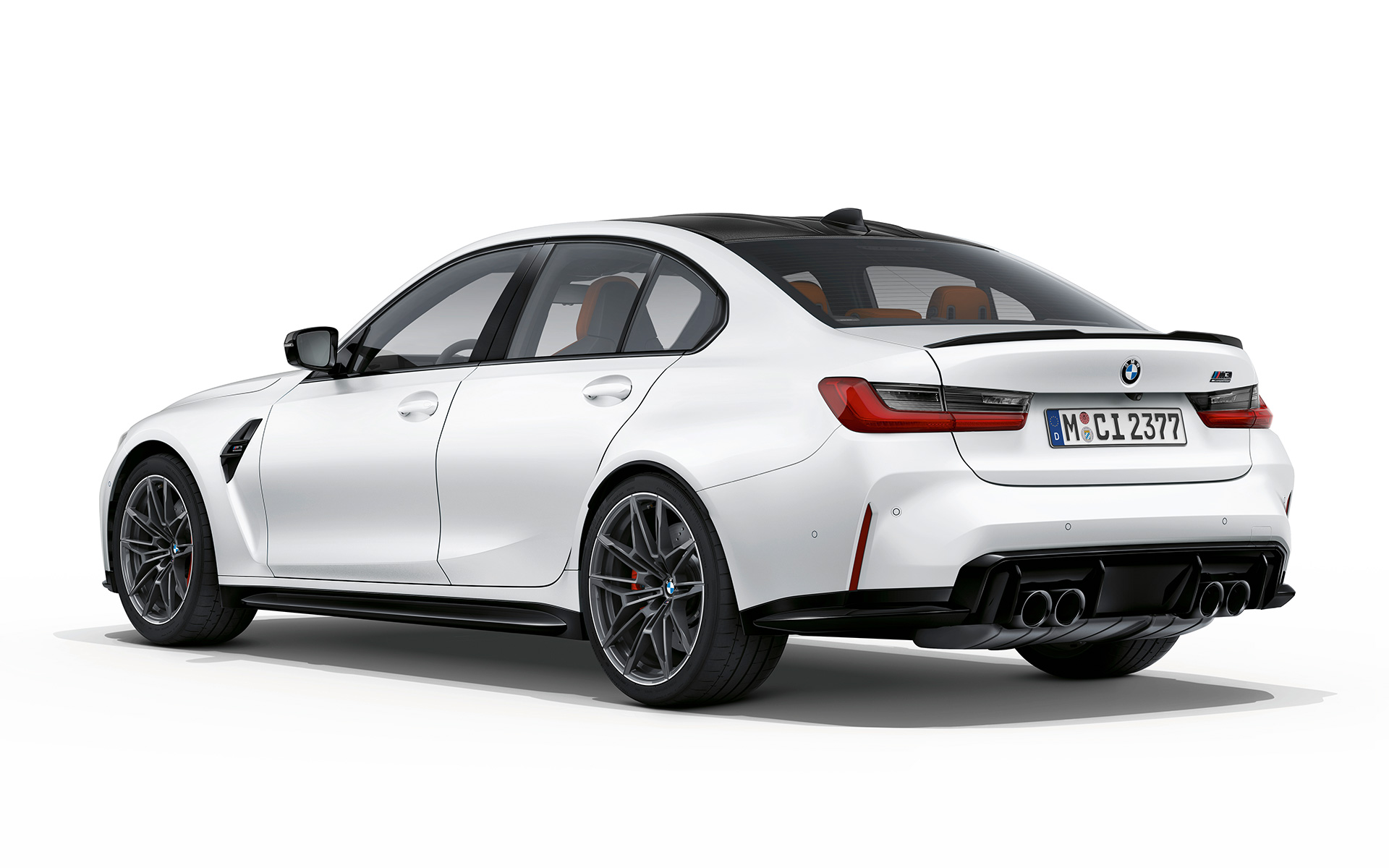 BMW M3 Competition G80 2020 Frozen Brillantweiss métallisé, vue de trois quarts arrière