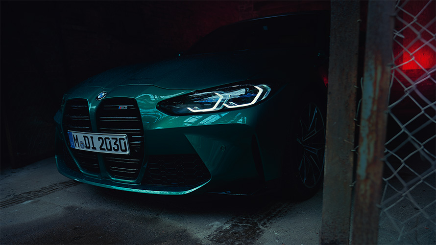 BMW M3 G80 2020 Isle of Man Green métallisé, avant de profil