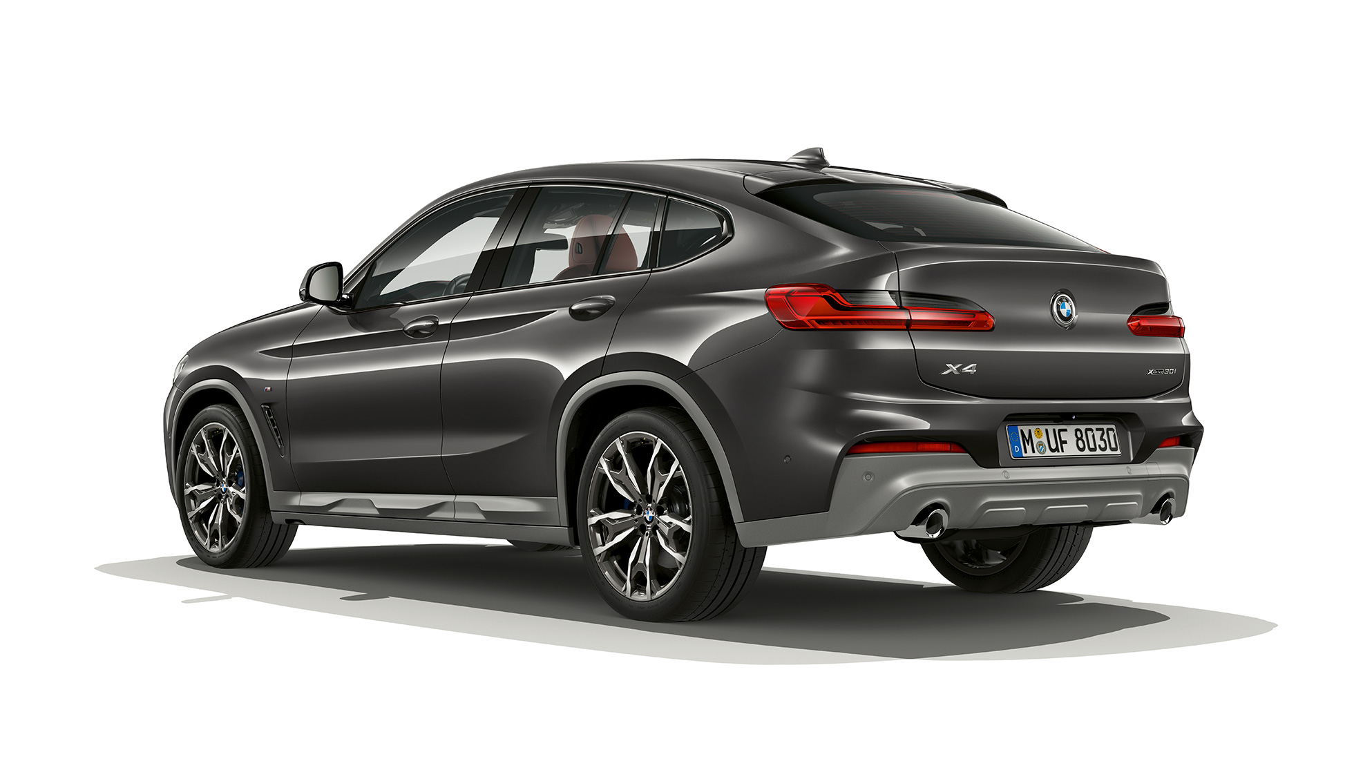 BMW X4 Modèle M Sport X, vue de trois quarts arrière BMW X4 xDrive30i Modèle M Sport X G02 2018 en Sophistograu Brillanteffekt vue de trois quarts arrière