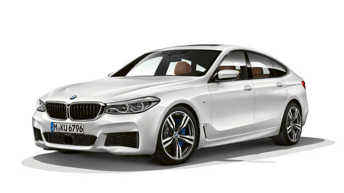 BMW Série 6 Gran Turismo G32 2017 Kit M Sport Mineralweiß metallic vue de trois quarts avant